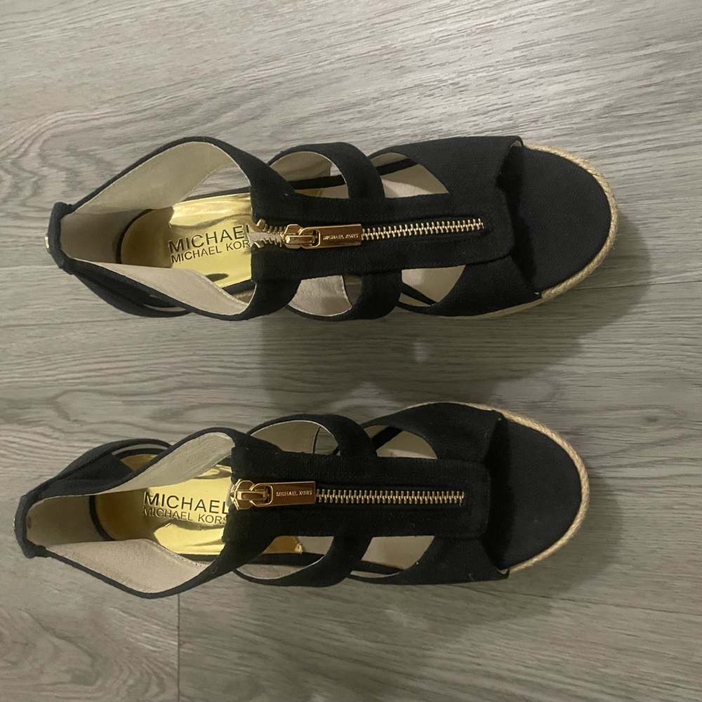 Michael Kors Black Espadrille Sandals with Gold Zipper